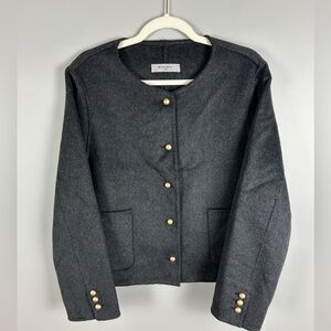 BAILEY Soft Wool‎ Jacket Sz Lg Grey  Chic Minimal Contemporary Military Office